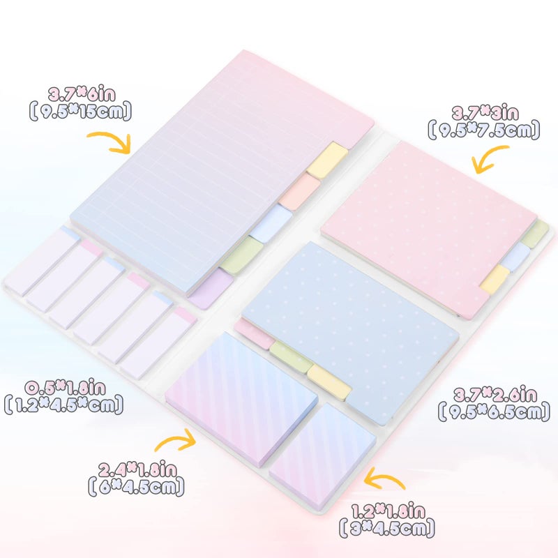 Hommie Sticky Notes Set Tabs 410 Pack Color Pads Divider Sticky Notes with Bookmark Index for School Supplies, 60 Ruled, 40 Per Dotted, 60 Per Rectangular, 6x25 Index Tabs - Image 5